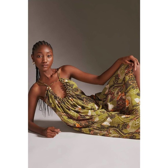 Anthropologie | Women's Green V-Neck Kenzie Parrott Beaded Mini Dress Size XXS - Picture 4 of 12